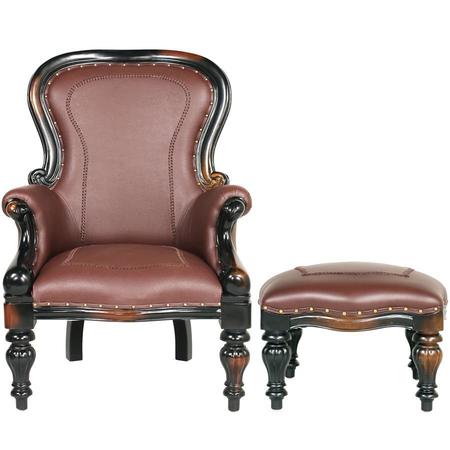 Design Toscano Victorian Rococo Faux Leather Wing Chair and Ottoman AF791123